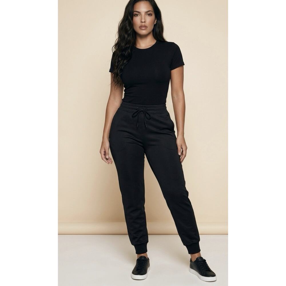 $78 Yogalicious Lux Womens Size L Cuffed Ankle Jogger Pants Black Pockets